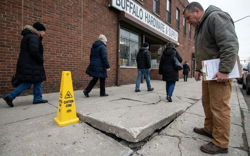 Commercial sidewalk with uneven concrete creating business liability risk